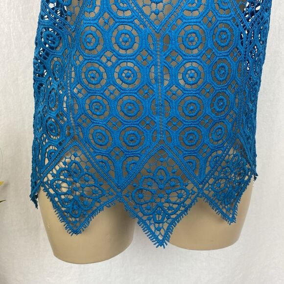Anthropologie Deletta Blue Sheer Short Sleeve Crochet Lace Blouse Top S - Picture 5 of 7
